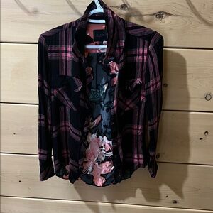 Guess Black and Pink Plaid Women's Top